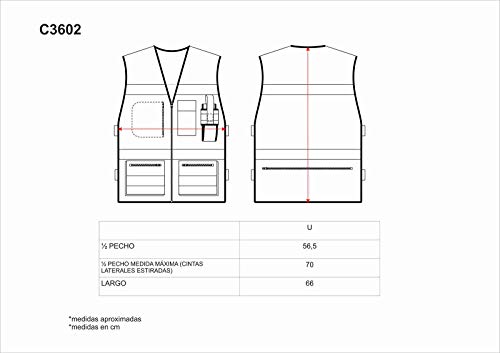 Work Team Chaleco en Tejido Oxford con ajustes Laterales, Combinado y con Cintas Reflectantes. Escote a Pico y Cierre de Cremallera de Nylon. Un Bolso Hombre Marino+Amarillo A.V. U