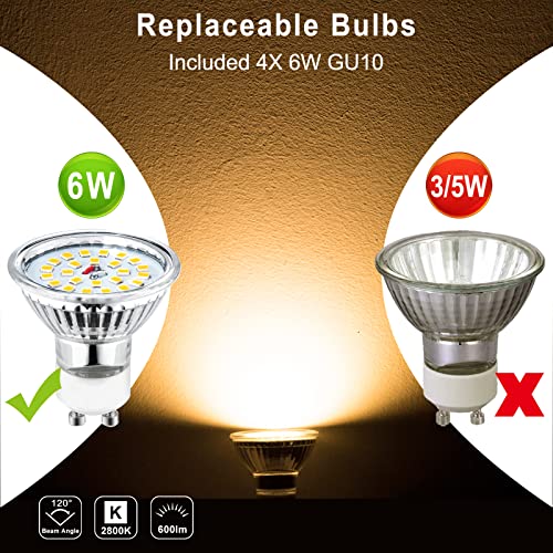 Wowatt Lámpara de techo LED Plafón con Focos Giratorios 4X Bombillas GU10 Bajo consumo 6W 230V 2800K Blanco cálido 600lm 83Ra IP20 Níquel Mate Longitud 68cm