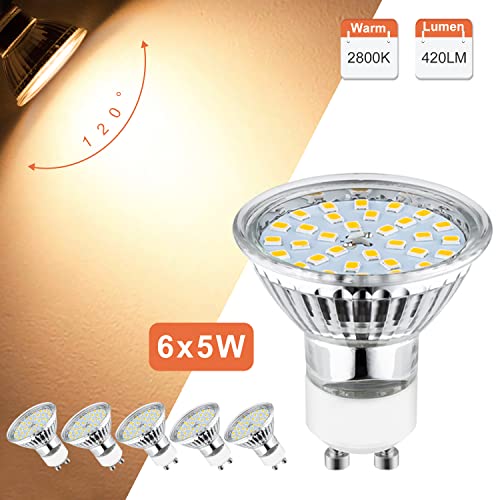 Wowatt Lámpara de techo LED Plafón con Focos Giratorios Lámpara de salón 6x Spot Bombillas GU10 Bajo consumo 5W 230V 2800K Blanco cálido 420lm 82Ra IP20 Níquel Mate