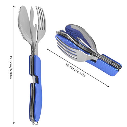 WOWOSS Cubiertos Plegables Portátil Acero Inoxidable Tenedor Desmontable, Cuchillo de Picnic, Cuchara, Sacacorchos, Abrelatas de Botella Cubiertos de Viaje Set con Bolsa