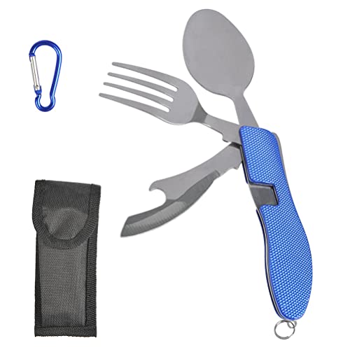 WOWOSS Cubiertos Plegables Portátil Acero Inoxidable Tenedor Desmontable, Cuchillo de Picnic, Cuchara, Sacacorchos, Abrelatas de Botella Cubiertos de Viaje Set con Bolsa