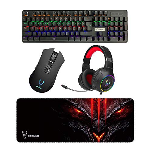 Woxter Stinger Elite Kit - Kit Gaming para Profesionales, Teclado Mecánico, Ratón Óptico, Pad de Microfibra 75 x 28, Auriculares con Micrófono, Retroiluminado RGB