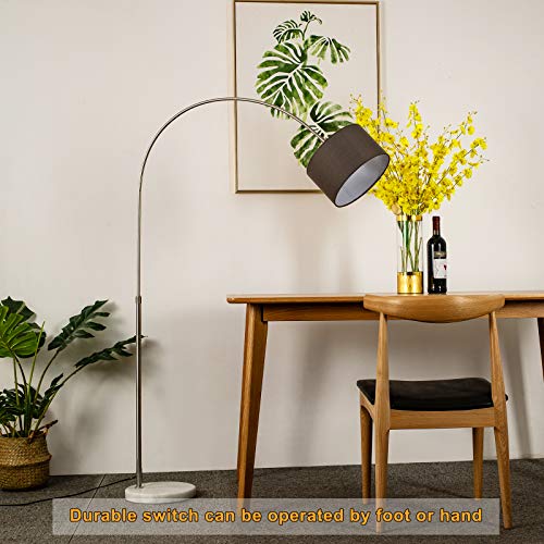 WUDSEE Lámpara de Arco Lámpara de Pie Arqueada Ajustable en Altura con Base de Mármol y Pantalla de Tela Adecuada para Lámparas Normales de Hasta 60 W, E27 Enchufe, Color: Altura125-180 CM, Gris