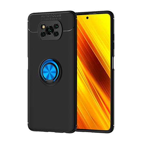 Wuzixi Funda para Xiaomi Poco X3 NFC,Soporte Giratorio de 360 °, TPU Suave, a Prueba de Golpes,Carcasa para Xiaomi Poco X3 NFC Fundas.Negro+Azul