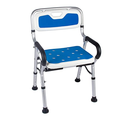 WWERT Silla Ducha Plegable de aleación de Aluminio, Bancos con rieles, Asiento Ajustable en Altura, Asientos de bañera portátiles for discapacitados for Adultos (Color : Blue)