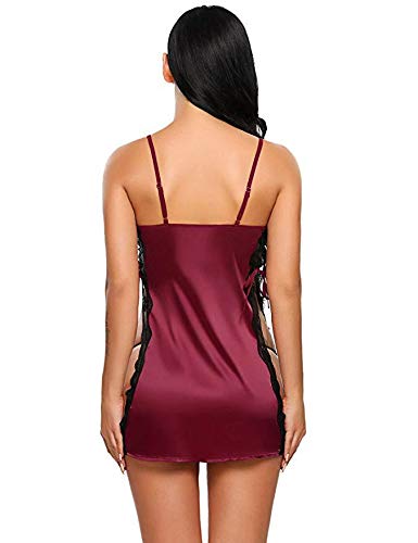 XIAOJIJI Ataduras Eróticasporno Sexy Mujeres Lencería Seda con Cordones Hot Erotic Babydoll Robe Mini Vestido Ropa Interior Camisón XL Rojo