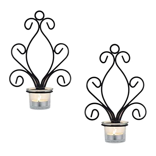 XINGFUQY Candeleros, candelabros de té montados en la Pared, for baño, baño, Sala de Estar, decoración de balcón, Negro, 2 Piezas (Color : Black)