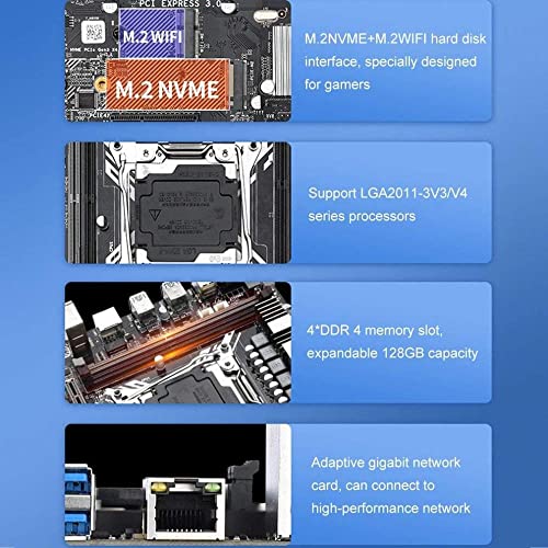 XINYUDAGE Computadora de Escritorio Placa Base Memoria DDR4 LGA 2011-3 V3 / V4 Soporte M 2 WiFi SATA PCIE 16X 8X Interfaz Negro Iteration