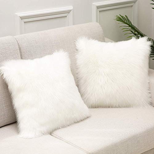 XINYUKEJI Ornamentales Fundas de Almohada Decorativa Cojín Cordero Piel sintética Pelo Largo Almohada de imitación, sofá Cuddly Cojín de (Blanco)