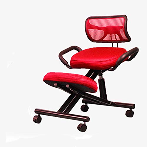 XNADESK Ergonómico Silla De Rodillas, Gruesas Asiento Almohadilla con Asiento Trasero Ortopédico Manual Ajustar Rolling Ajustable Taburete para Una Mejor Postura.-Rojo Net Screen