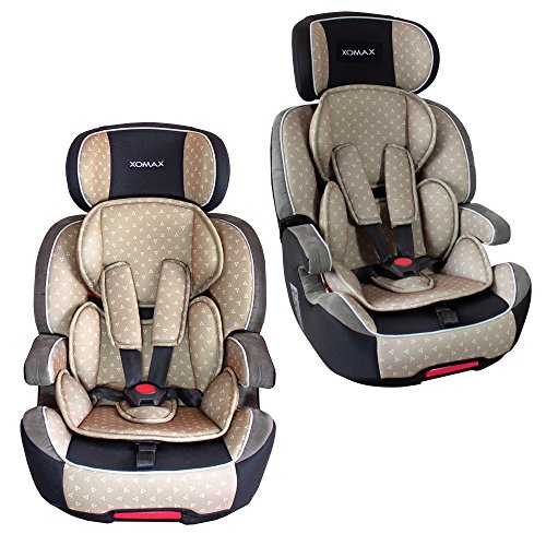 XOMAX XL-518 Silla de Coche con ISOFIX I creciendo con Usted I 9-36 kg, 1-12 años, Grupo 1/2/3 I Arnés de 5 Puntos y arnés de 3 Puntos I Funda Desmontable y Lavable I ECE R44/04 I Beige