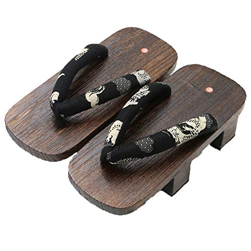 XPuing Hombres Etapa Performance Geta zapatillas de madera japonesas Zuecos Flip Flops Sandalias Zapatos, Negro 2, 42 EU