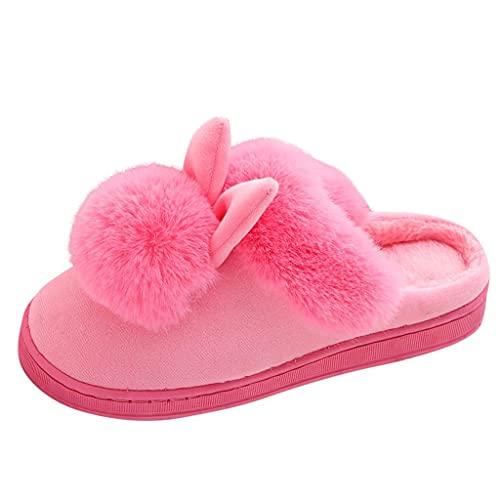 XUNN Pantuflas de invierno para mujer, de peluche, con orejas de conejo, de algodón, cómodas, cálidas, suaves y bonitas, antideslizantes, para casa, invierno y interior, Rosa., 39 EU