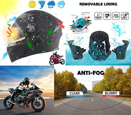 XYYYM Casco De Moto Modular Bluetooth Integrado Casco De Carreras Anticolisión con Visera Solar Doble De Alta Definición Casco Abatible Certificado ECE A Prueba De Viento