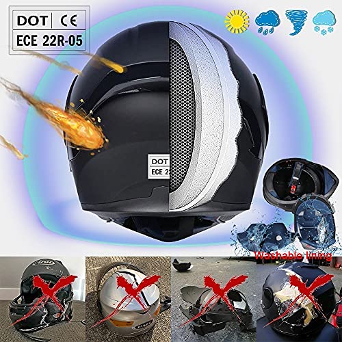 XYYYM Casco De Moto Modular Bluetooth Integrado Casco De Carreras Anticolisión con Visera Solar Doble De Alta Definición Casco Abatible Certificado ECE A Prueba De Viento