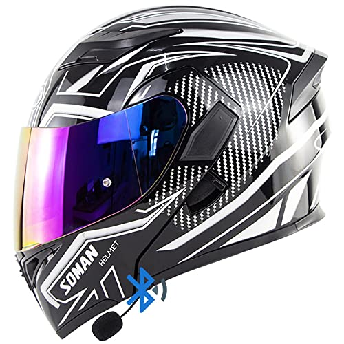 XYYYM Casco De Moto Modular Bluetooth Integrado Casco De Carreras Anticolisión con Visera Solar Doble De Alta Definición Casco Abatible Certificado ECE A Prueba De Viento