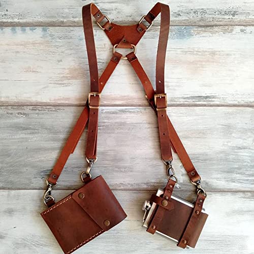 YAFEE Bolsa para Axilas Oculta para Uso Al Aire Libre Cuero De PU Cartera De Axila Medieval Bolso De Arnés De Hombro Doble Retro Billetera De Teléfono Antirrobo Oculta para Mujeres Y Hombres,Marrón