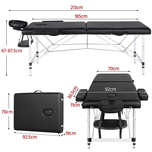 Yaheetech Cama de Masaje Camilla Plegable Cama Portátil Altura Ajustale Aluminio Ancho 70 cm