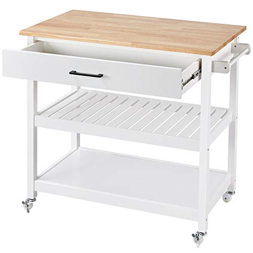 Yaheetech Carrito Cocina con Ruedas Blanco Carrito Auxiliar con Cajon Carro de Cocina Servicio Grande Múltifuncional 101x 51x92con