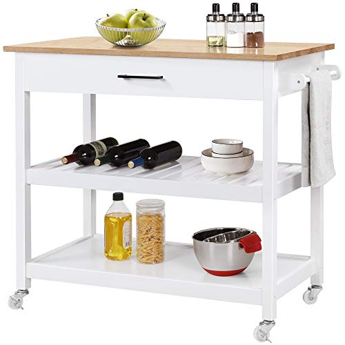 Yaheetech Carrito Cocina con Ruedas Blanco Carrito Auxiliar con Cajon Carro de Cocina Servicio Grande Múltifuncional 101x 51x92con