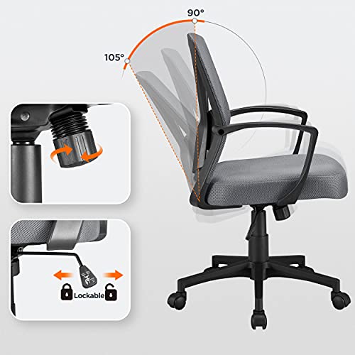 Yaheetech Silla de Oficina Soporte Lumbar Ajustable Silla Escritorio Ergonómica Regulabel con Ruedas Gris Oscuro