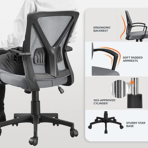 Yaheetech Silla de Oficina Soporte Lumbar Ajustable Silla Escritorio Ergonómica Regulabel con Ruedas Gris Oscuro