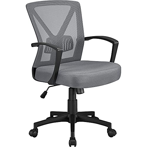 Yaheetech Silla de Oficina Soporte Lumbar Ajustable Silla Escritorio Ergonómica Regulabel con Ruedas Gris Oscuro