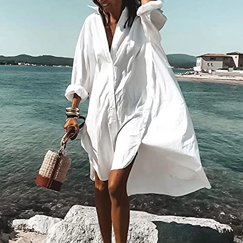 YANFANG Falda De Playa La Blusa del Traje BañO Las Mujeres,Traje Mujer Bikini Ropa Faldas Playa,Vestido Elegante A Media Pierna para Dama,solor Protector,Blanco,S