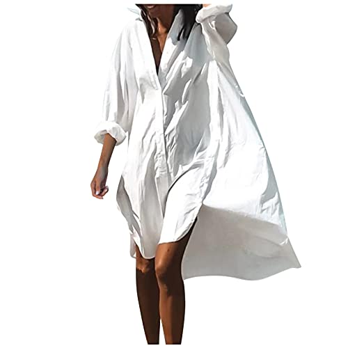 YANFANG Falda De Playa La Blusa del Traje BañO Las Mujeres,Traje Mujer Bikini Ropa Faldas Playa,Vestido Elegante A Media Pierna para Dama,solor Protector,Blanco,S