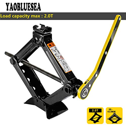 YAOBLUESEA Gato de Tijera Ruedas Portatil 2T, Elevador Tijera Gato de Tijera Elevador Elevador Tijera Manivela (Negro)