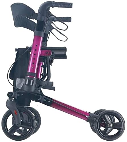 YHQKJ Caminante de Viaje Ligero, rollador Plegable con Ruedas y Asiento, Silla de Transporte de Altura Ajustable Freno Dual for Adultos Mayores Ancianos (Color : Purple)