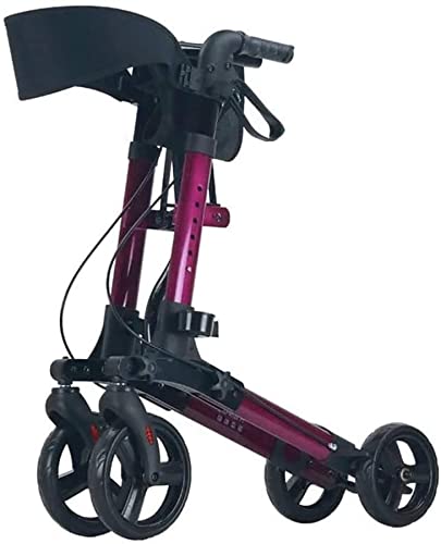 YHQKJ Caminante de Viaje Ligero, rollador Plegable con Ruedas y Asiento, Silla de Transporte de Altura Ajustable Freno Dual for Adultos Mayores Ancianos (Color : Purple)