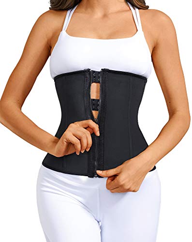 YIANNA Mujer Fajas Reductoras Abdomen Cremallera Cinturilla Reductora Faja Moldeadora Waist Trainer Corset Reductor Colombianas Negro,2219 Size L