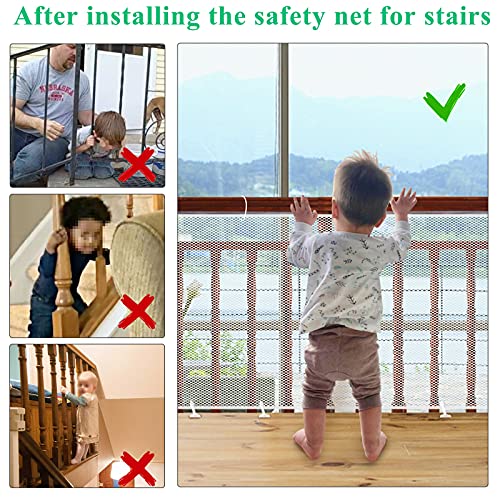 Yiomxhi Red de seguridad para niños, Red de seguridad para balcones y escaleras para bebés, Malla para cercas de barandillas de escaleras para niños y juguetes (9.8ft Lx2.5ft H) malla seguridad niños