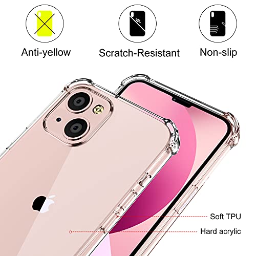 YIRSUR Funda con Cuerda Compatible con iPhone 13, con 2 Pack Cristal Templado y 2 Pack Protector de Lente de Cámara, PC Carcasa Transparente con Colgante Ajustable Correa de Cuello Cordón Negro