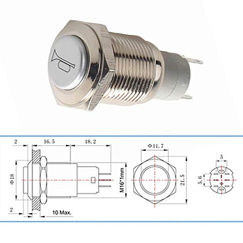 YIYDA Interruptor de botón pulsador de bocina de coche de enclavamiento Interruptor de botón de altavoz momentáneo de 12V ON/OFF LED rojo de 16 mm Botón de reinicio Interruptor de bocina de metal