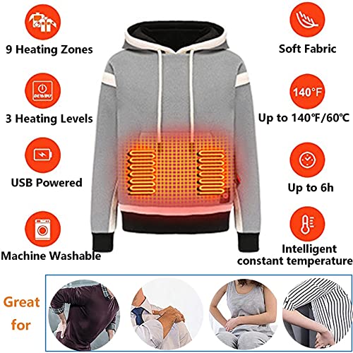 YJF-JK Sudadera con Capucha Calefactable para Hombres Y Mujeres con 9 Zonas Calefacción Chaquetas con Capucha para Calentar El Cuerpo con Carga USB para Pesca, Esquí (Sin Banco Energía),Negro,L