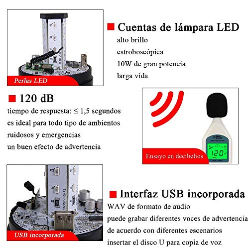 YJINGRUI 220V Sirena Alarma con Mando a Distancia Dual Alarma por Luz Estroboscópica y Sonido de 120dB 100M de Remoto Control 5m de Inducción Infrarojo lmpermeable(220V) (220V)