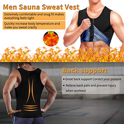 Yokald Chaleco Sauna Deportivo Hombre Faja Reductora Adelgazante Hombres Compresión de polímero Camiseta para Adelgazante Sudoración con Cremallera para Deporte Fitness (Negro, M)