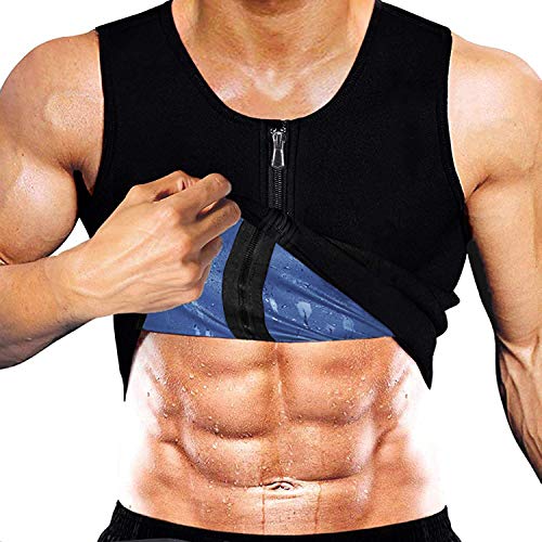 Yokald Chaleco Sauna Deportivo Hombre Faja Reductora Adelgazante Hombres Compresión de polímero Camiseta para Adelgazante Sudoración con Cremallera para Deporte Fitness (Negro, M)