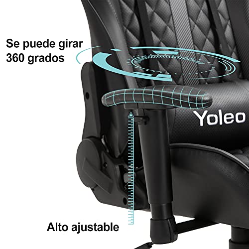 YOLEO Silla Gaming Profesional, Silla Ajustable Giratoria para Juegos, Silla de Computadora, con Reposapiés Retráctil, Ergonómica, Carga Máxima de 150 kg, Negro