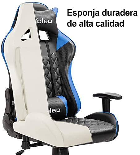 YOLEO Silla Gaming Profesional, Silla Ajustable Giratoria para Juegos, Silla de Computadora, Reposabrazos Ajustables y Respaldo, Ergonómica, Carga Máxima de 150 kg, Azul