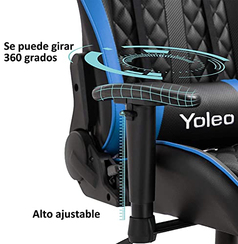 YOLEO Silla Gaming Profesional, Silla Ajustable Giratoria para Juegos, Silla de Computadora, Reposabrazos Ajustables y Respaldo, Ergonómica, Carga Máxima de 150 kg, Azul