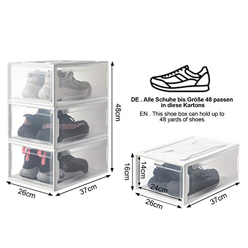 YORBAY Cajas de Zapatos apilable,Juego de 3, Transparente Ahorro de Espacio Rígida hasta la Talla 48 Reutilizable