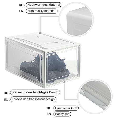 YORBAY Cajas de Zapatos apilable,Juego de 3, Transparente Ahorro de Espacio Rígida hasta la Talla 48 Reutilizable