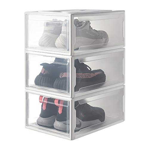 YORBAY Cajas de Zapatos apilable,Juego de 3, Transparente Ahorro de Espacio Rígida hasta la Talla 48 Reutilizable