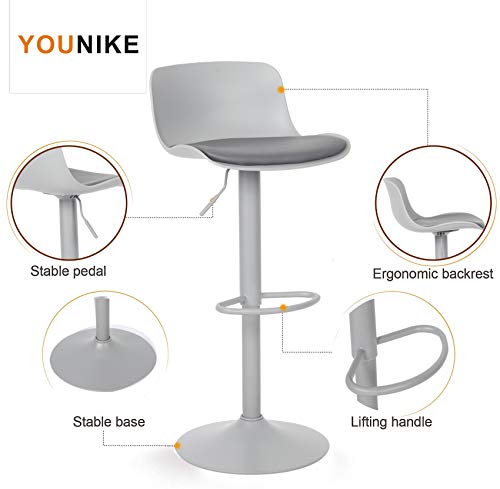 YOUNIKE 2X Taburete de Bar con Altura Ajustable y rotación de 360°, diseño ergonómico y aerodinámico Moderno, Taburete Alto para Bar, Cocina y hogar, Gris