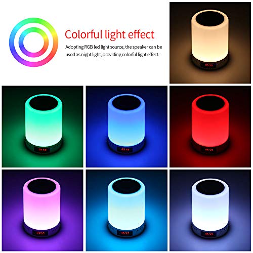 Youool Luces Nocturna Altavoz Bluetooth, 1200 mAh Luz Mesita de Noche, Portátil Lámpara de Mesa LED Táctil 5 en 1 con Radio FM Reloj deSpertador Lámpara de Noche Regulable