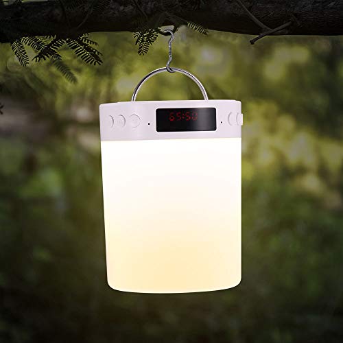 Youool Luces Nocturna Altavoz Bluetooth, 1200 mAh Luz Mesita de Noche, Portátil Lámpara de Mesa LED Táctil 5 en 1 con Radio FM Reloj deSpertador Lámpara de Noche Regulable