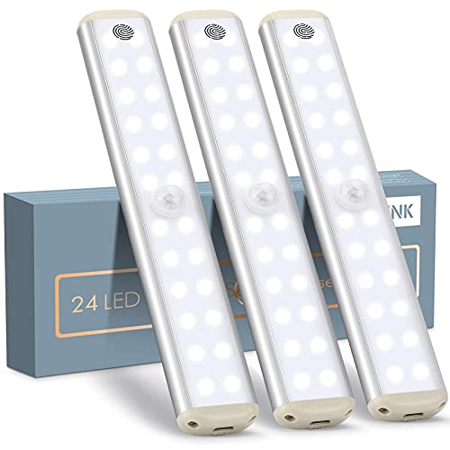 YOUTHINK 3 Pack Luz Armario 24 LED, Led Sensor Armario Diseño de Inalámbrico Atenuación y Táctil, 3 Modos Magnéticas Pegadas Luces Lámpara Nocturna USB Recargable para Escaleras, Armario, Garaje